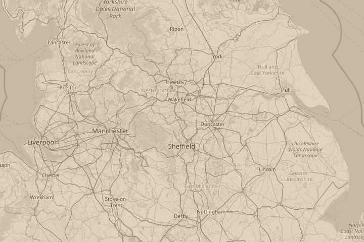 Map of the area around Barnsley, South Yorkshire, centred on the reported position