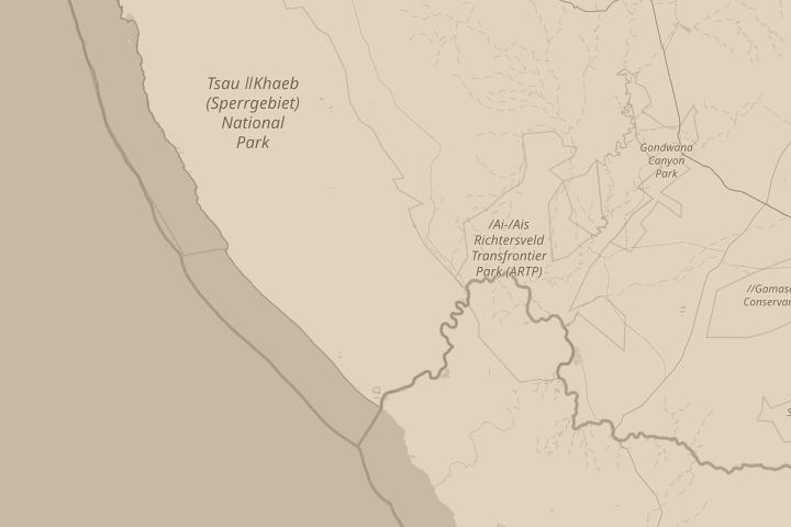 Map of the area around Okahandja, Namibia, centred on the reported position