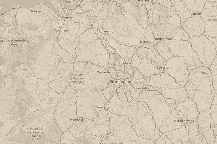 Map of the area around Wolverhampton (UK), centred on the reported position