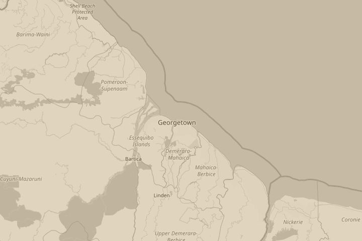 Map of the area around Georgetown,Guyana(South Americ, centred on the reported position