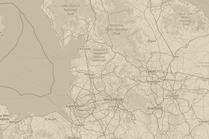 Map of the area around Whalley Lancashire england, centred on the reported position