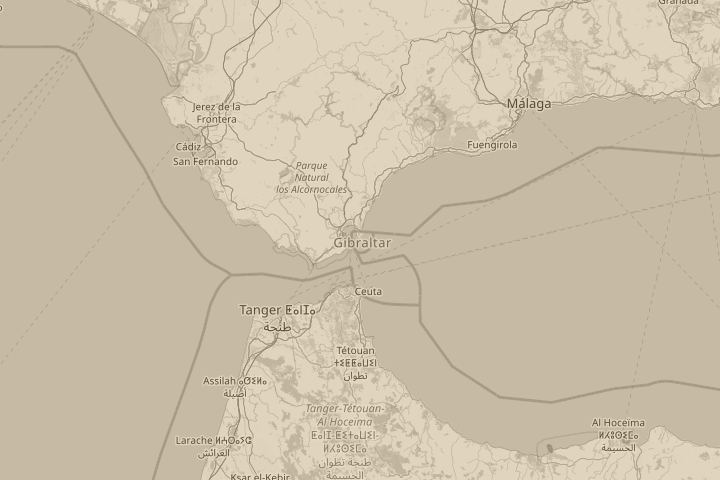 Map of the area around Gibraltar, centred on the reported position