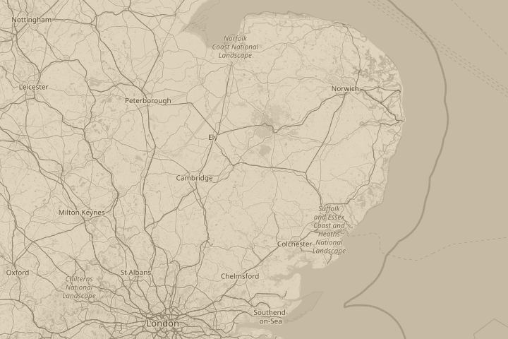 Map of the area around Barrow near Bury St Edmunds, centred on the reported position