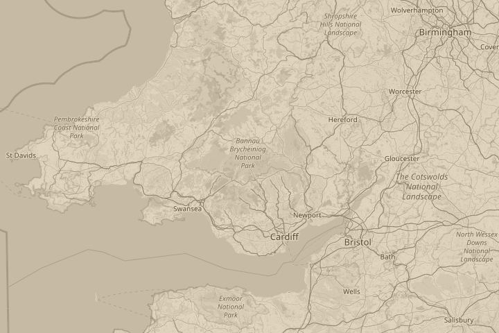 Map of the area around Wales, centred on the reported position