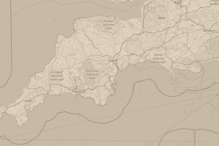 Map of the area around Devon, centred on the reported position
