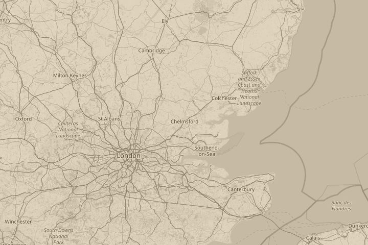 Map of the area around Chelmsford sky, centred on the reported position