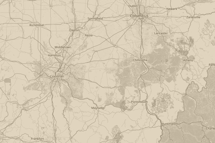 Map of the area around Hillsboro Ohio, centred on the reported position