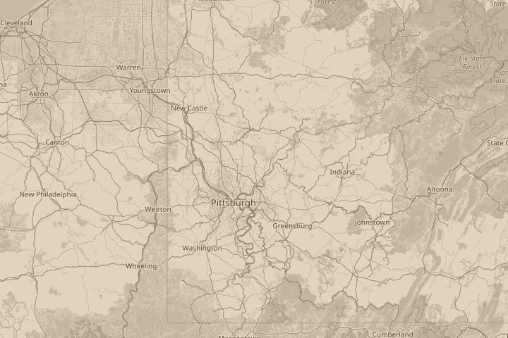 Map of the area around Russelton Pa, centred on the reported position