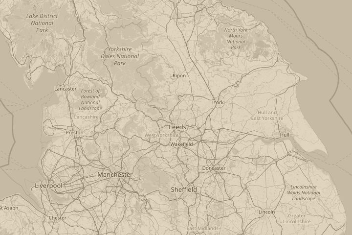 Map of the area around Leeds, United Kingdom, centred on the reported position