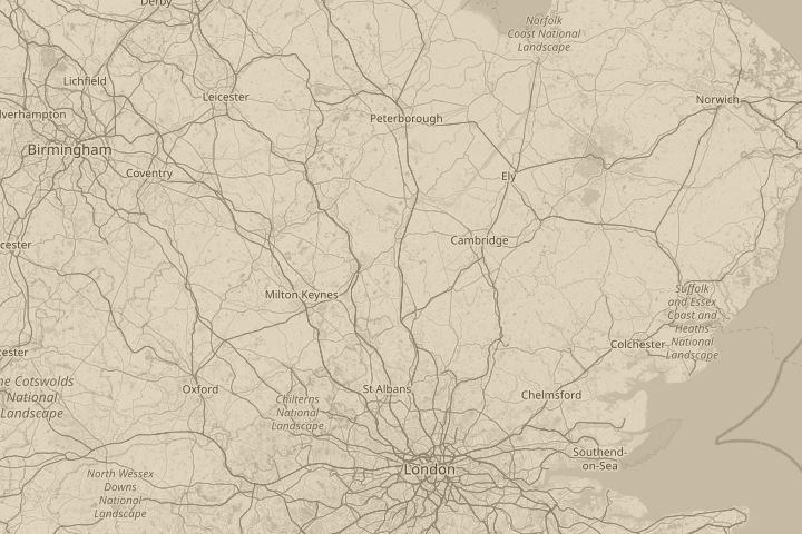 Map of the area around Sandy Heath, centred on the reported position