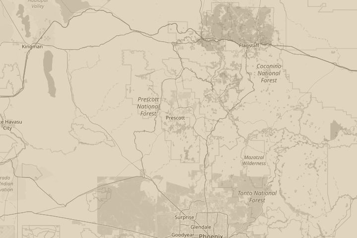 Map of the area around prescott arizona, centred on the reported position