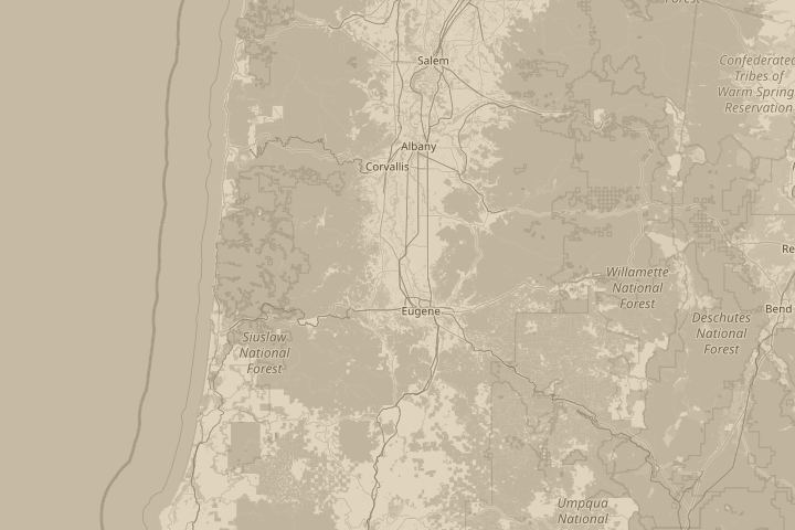 Map of the area around Junction City Oregon, centred on the reported position