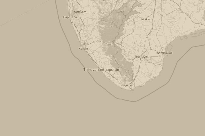Map of the area around Thiruvananthapuram, INDIA, centred on the reported position