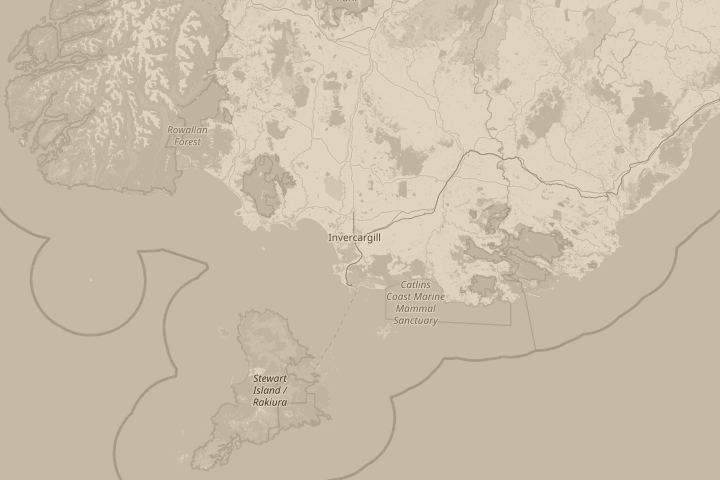 Map of the area around Invercargill, centred on the reported position