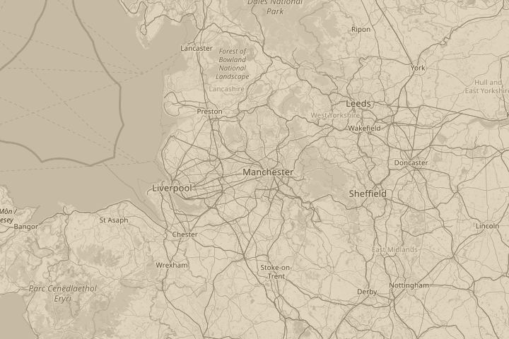 Map of the area around Manchester, centred on the reported position