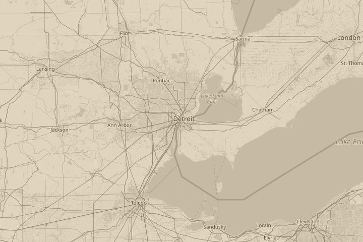 Map of the area around Detroit, MI USA, centred on the reported position