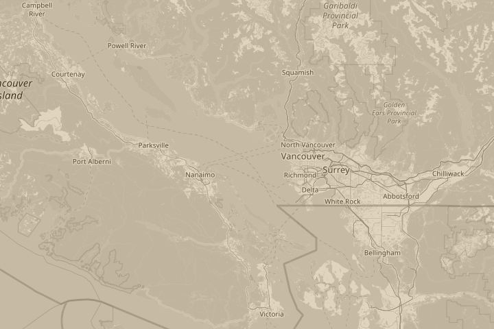 Map of the area around Salish Sea 22km offshore, centred on the reported position