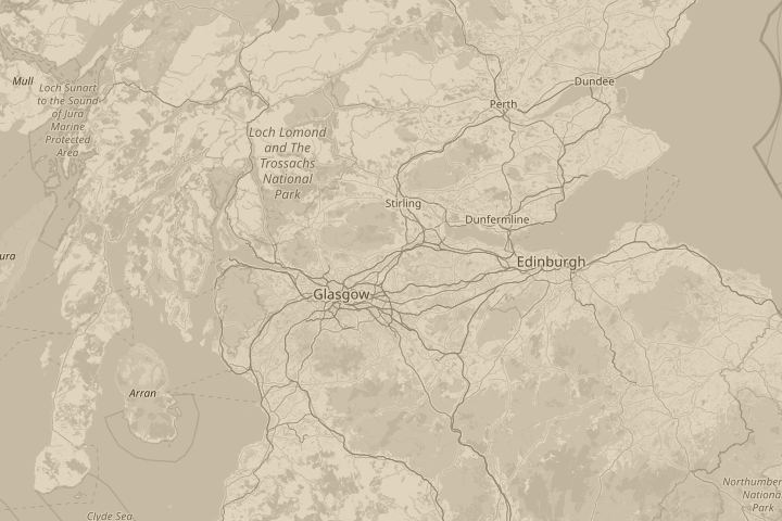 Map of the area around Glasgow scotland, centred on the reported position