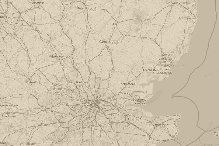 Map of the area around bishops stortford, centred on the reported position