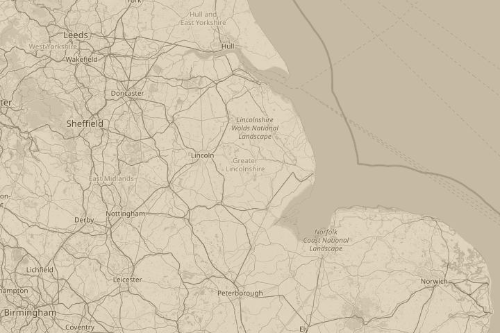 Map of the area around lincolnshire, centred on the reported position