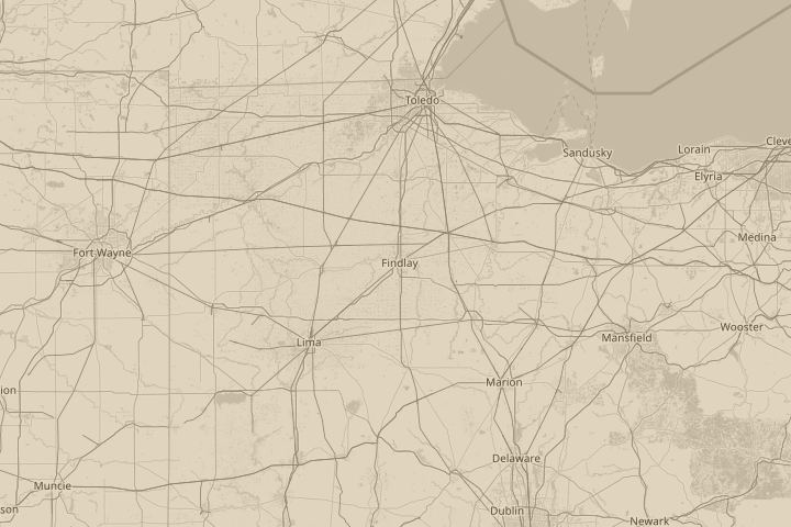 Map of the area around Findlay, ohio, centred on the reported position