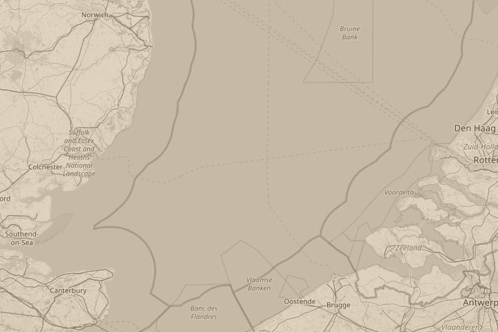 Map of the area around North Sea, with the reported position circled