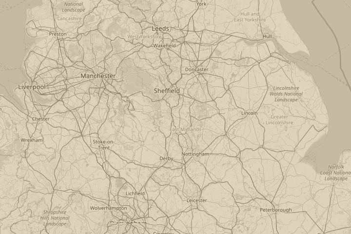 Map of the area around Temple Normanton, UK, centred on the reported position